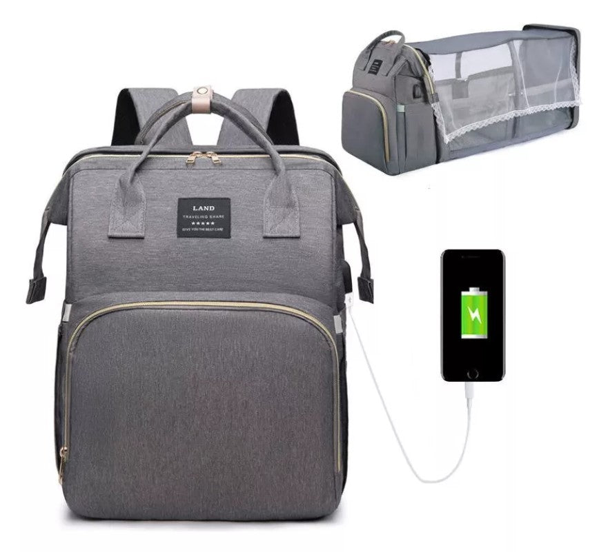 Cuna Mudador en Mochila de viaje 3en 1 Gris