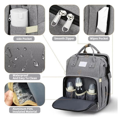 Cuna Mudador en Mochila de viaje 3en 1 Gris