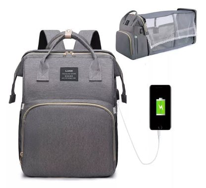 Cuna Mudador en Mochila de viaje 3en 1 Gris